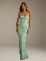 Free Shipping 3D Lace Flower Spaghetti Strap Sweetheart Mermaid Prom Dress