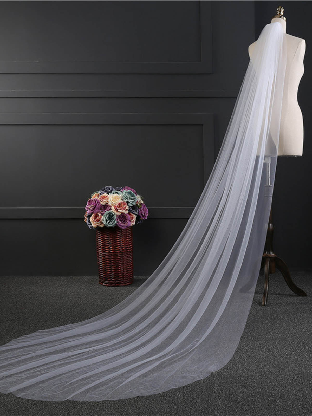 Minimalist Cut Edge Single Tier Tulle Bridal Cathedral Length Wedding Veils