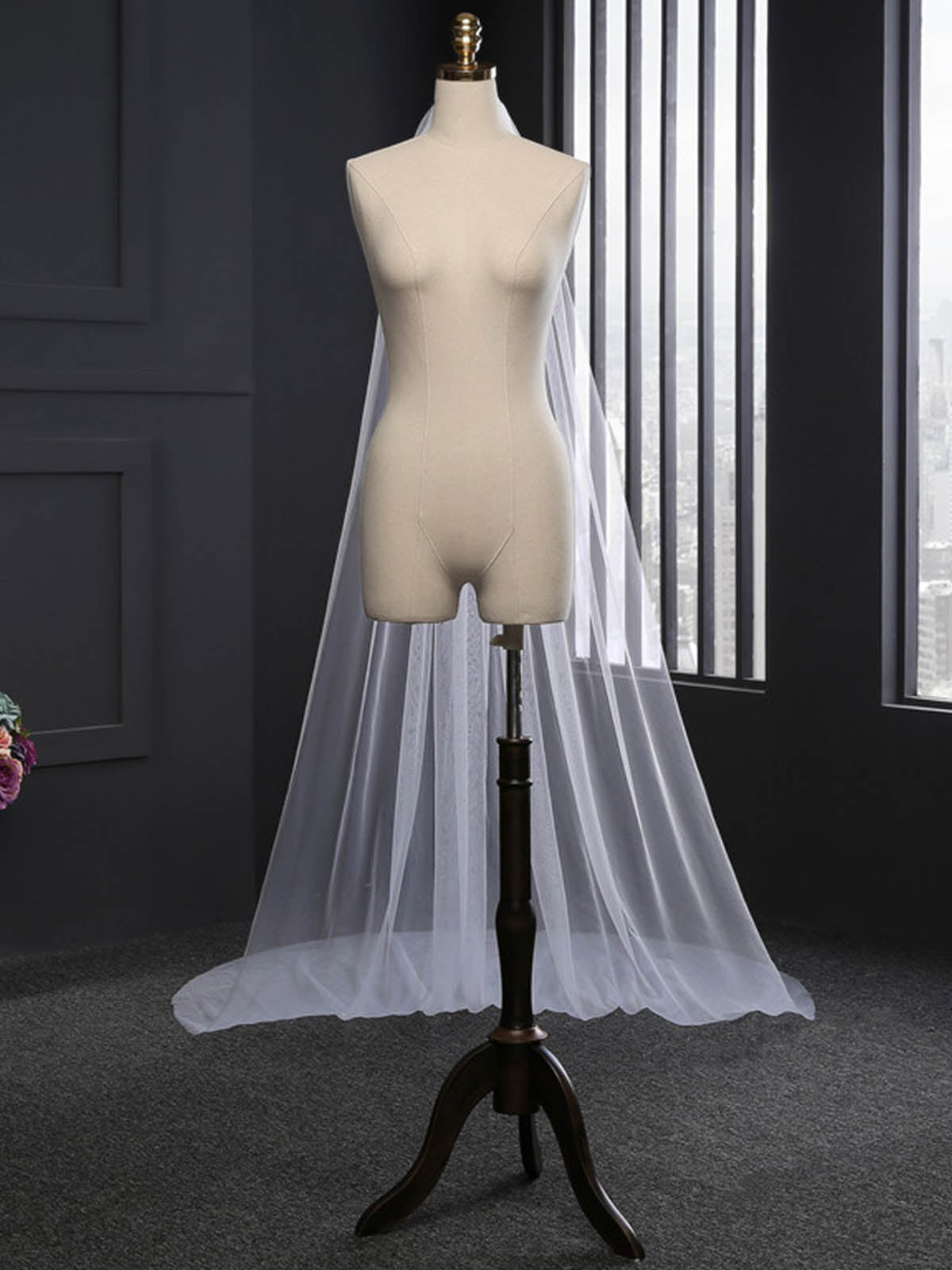 Minimalist Cut Edge Single Tier Tulle Bridal Cathedral Length Wedding Veils