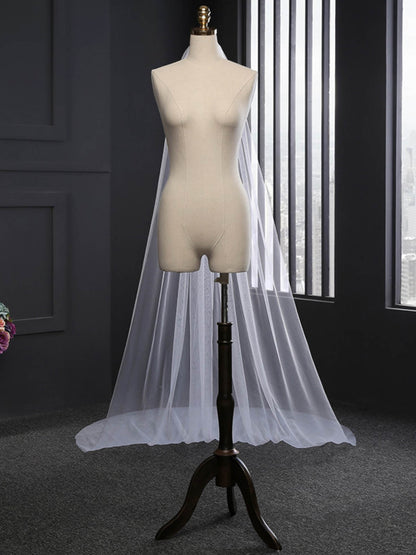 Minimalist Cut Edge Single Tier Tulle Bridal Cathedral Length Wedding Veils