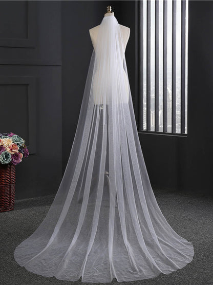 Minimalist Cut Edge Single Tier Tulle Bridal Cathedral Length Wedding Veils