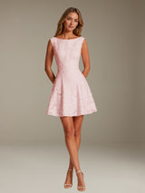 Free Shipping A-Line Boat Neck Cap Sleeve Floral Lace Homecoming Dress with Lace-Up Back