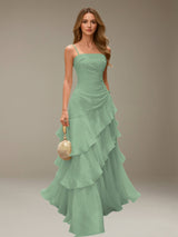 Free Shipping A-Line Chiffon Pleated Spaghetti Strap Floor-Length Prom Dress
