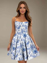 Free Shipping A-Line Floral Homecoming Dress with Lace-Up Corset Bodice