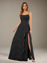 Free Shipping A-Line Floral Lace Bridesmaid Dress Spaghetti Straps Floor Length with Side Slit