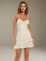 Free Shipping A-Line Floral Lace Spaghetti Strap Ruffled Short Homecoming Dress