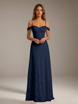 Free Shipping A-Line Floral Lace Spaghetti Straps & Off-the-Shoulder Prom Dress Floor Length