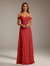 Free Shipping A-Line Floral Lace Spaghetti Straps & Off-the-Shoulder Prom Dress Floor Length