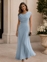 A-Line Jewel Neck Ruffled Maxi Wedding Guest Dress