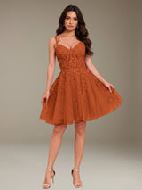 A-Line Lace Appliques Sweetheart Spaghetti Strap Short Homecoming Dress
