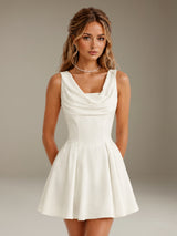 Free Shipping A-Line Mini Dress Cowl Neck Sleeveless Lace Up Back Cocktail Dress