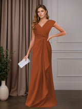 A-Line Mother of the Bride Dress V-Neck Sleeveless Floor Length with Sequins and Ruffle Appliques