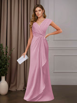 A-Line Mother of the Bride Dress V-Neck Sleeveless Floor Length with Sequins and Ruffle Appliques