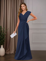 A-Line Mother of the Bride Dress V-Neck Sleeveless Floor Length with Sequins and Ruffle Appliques