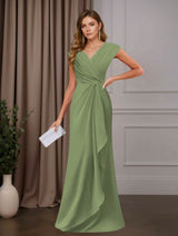 A-Line Mother of the Bride Dress V-Neck Sleeveless Floor Length with Sequins and Ruffle Appliques