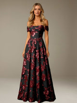Free Shipping A-Line Off-The-Shoulder Floral Embroidery Long Prom Dress
