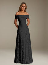 Free Shipping A-Line Off-The-Shoulder Floral Lace Bridesmaid Dress Pleated Floor Length