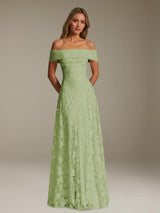 Free Shipping A-Line Off-The-Shoulder Floral Lace Bridesmaid Dress Pleated Floor Length