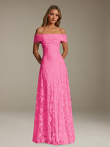 Free Shipping A-Line Off-The-Shoulder Floral Lace Bridesmaid Dress Pleated Floor Length
