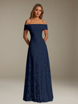 Free Shipping A-Line Off-The-Shoulder Floral Lace Bridesmaid Dress Pleated Floor Length