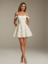 Free Shipping A-Line Off-The-Shoulder Floral Lace Short Ruffled Formal Dress