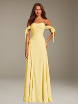 Free Shipping A-Line Off-The-Shoulder Tie Sleeve Sleeveless Floor-Length Long Prom Dress