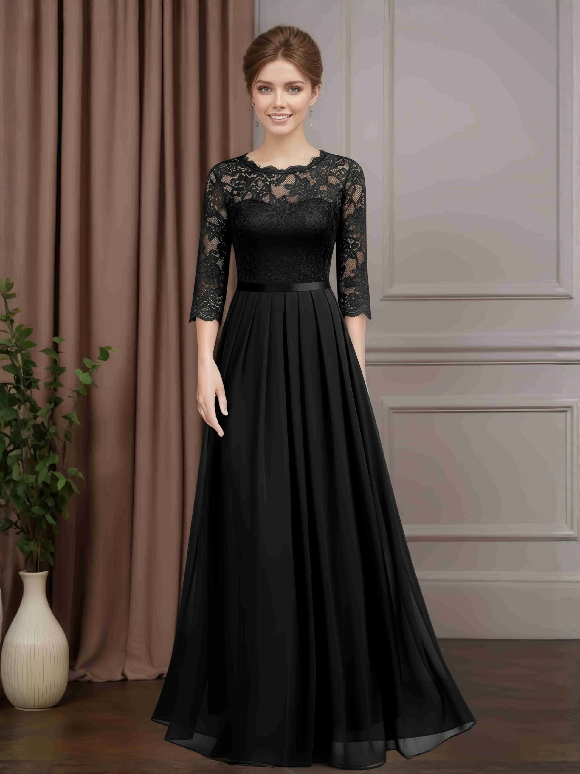 A-Line/Princess Scoop Neck 3/4 Length Sleeves Floor-Length Mother of t mollyevers.com A-Line/Princess Scoop Neck 3/4 Length Sleeves Floor-Length Mother of t mollyevers.com