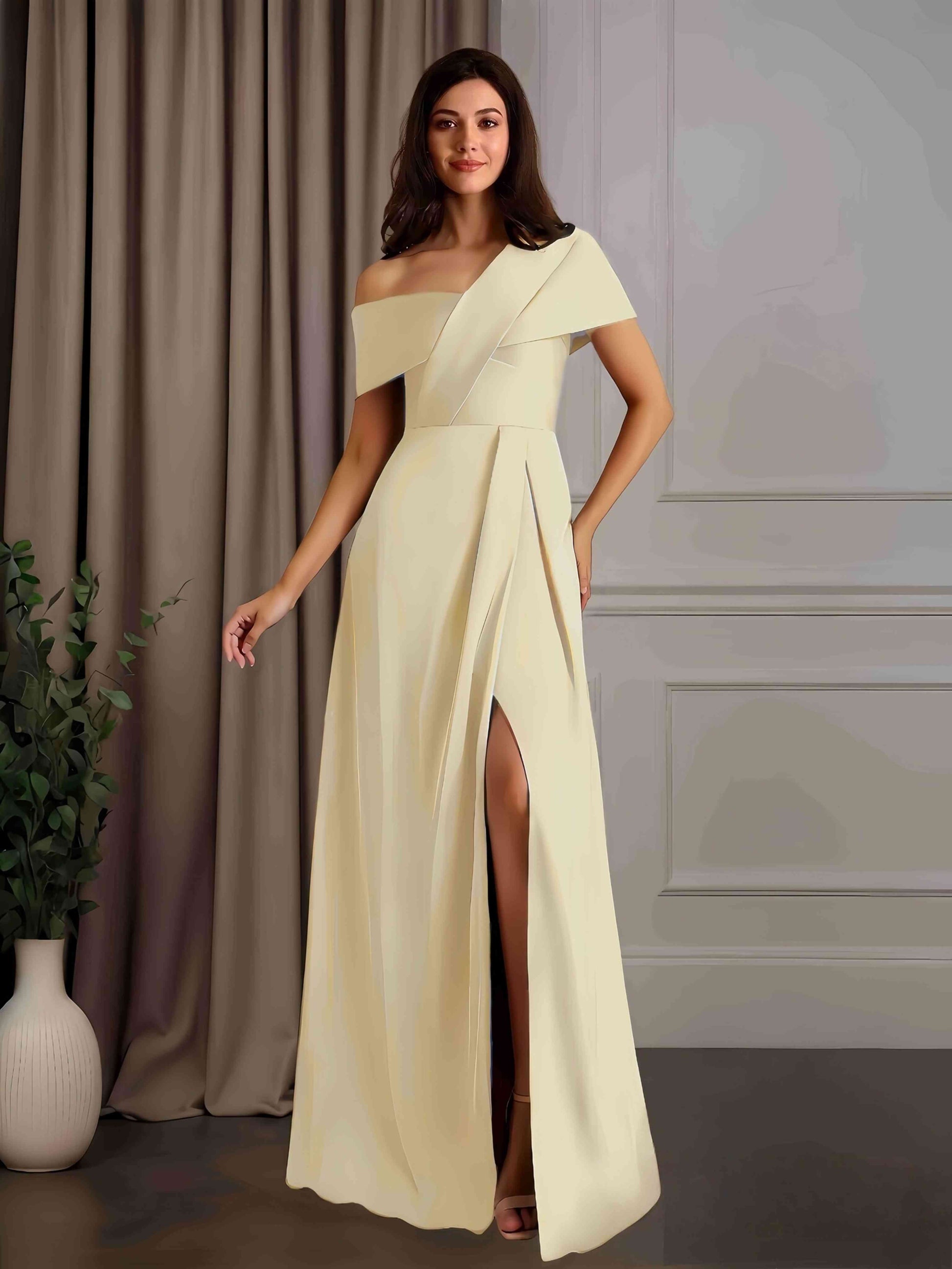 A-Line/Princess Asymmetrical neckline Short Sleeves Floor-Length Mothe –