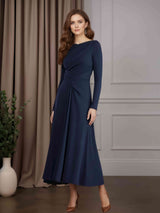 A-Line/Princess Boat Neckline Long Sleeves Asymmetrical Mother of the Bride Dresses with Ruffles