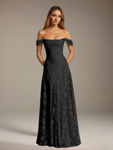 Free Shipping A-Line/Princess Off-The-Shoulder Floor-Length Floral Lace Long Bridesmaid Dresses