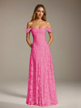 Free Shipping A-Line/Princess Off-The-Shoulder Floor-Length Floral Lace Long Bridesmaid Dresses