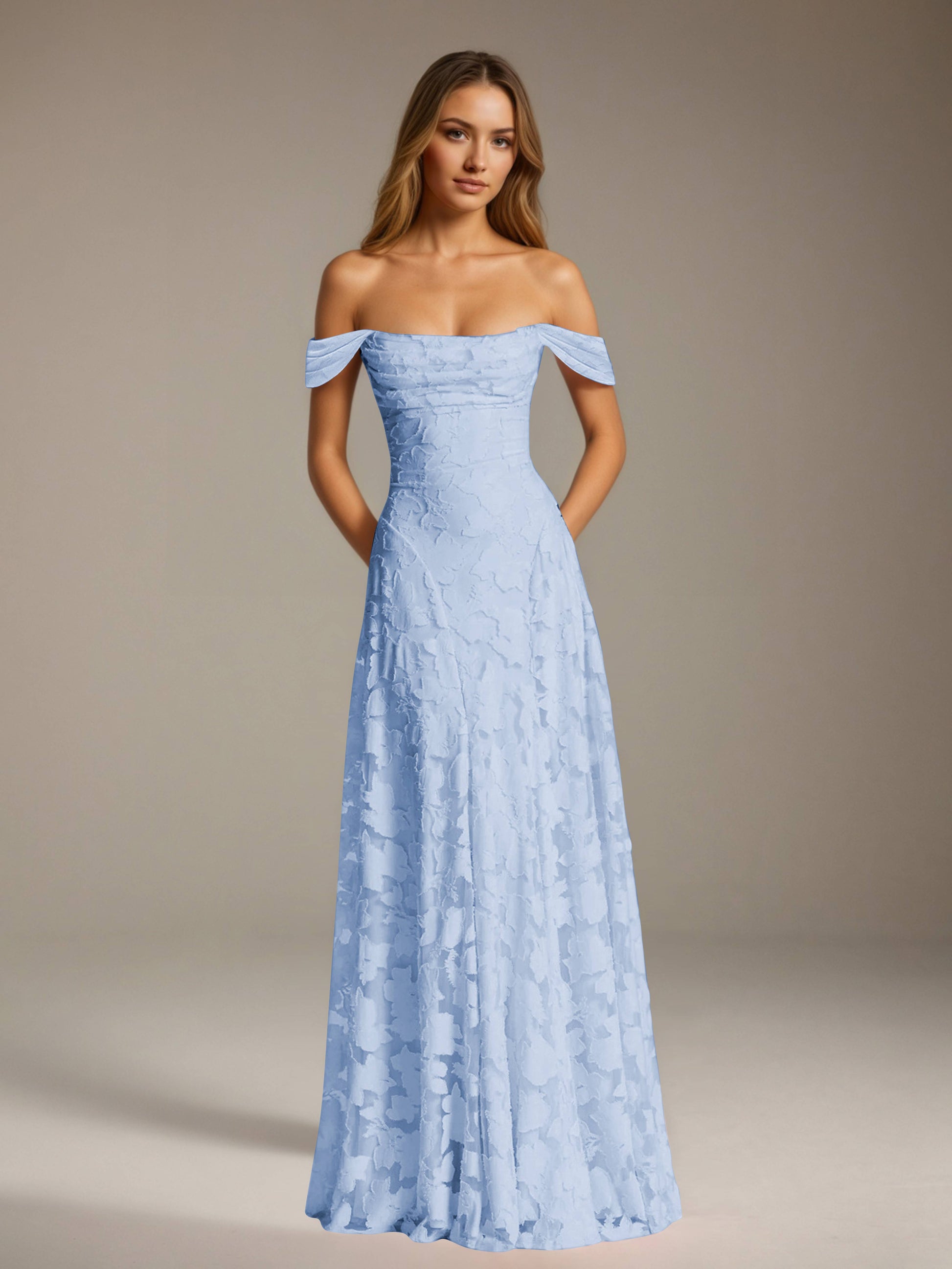 Free Shipping A-Line/Princess Off-The-Shoulder Floor-Length Floral Lac –