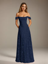 Free Shipping A-Line/Princess Off-The-Shoulder Floor-Length Floral Lace Long Bridesmaid Dresses