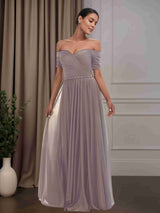 A-Line/Princess Off-The-Shoulder Floor-Length Mother of the Bride Dresses with Sequins & Pleats