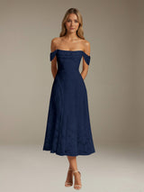 Free Shipping A-Line/Princess Off-The-Shoulder Sleeveless Tea-Length Floral Lace Bridesmaid Dresses