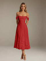 Free Shipping A-Line/Princess Off-The-Shoulder Sleeveless Tea-Length Floral Lace Bridesmaid Dresses