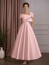 A-Line/Princess Off-the-Shoulder Sleeveless Ankle-Length Mother of the Bride Dresses with Pockets & Ruffles