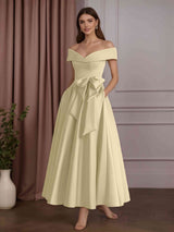 A-Line/Princess Off-the-Shoulder Sleeveless Ankle-Length Mother of the Bride Dresses with Bowknot & Pockets