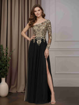 A-Line/Princess One-Shoulder Sleeveless Floor-Length Mother of the Bride Dresses With Lace Appliques & Sequins