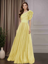 A-Line/Princess One-Shoulder Sleeveless Floor-Length Mother of the Bride Dresses with Ruffles & 3D Flowers