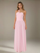 A-Line/Princess One-Shoulder Sleeveless Floor-Length Long Bridesmaid Dresses with Ruffles