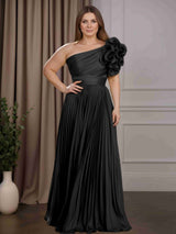 A-Line/Princess One-Shoulder Sleeveless Floor-Length Plus Size Mother of the Bride Dresses with Ruffles & 3D Flowers