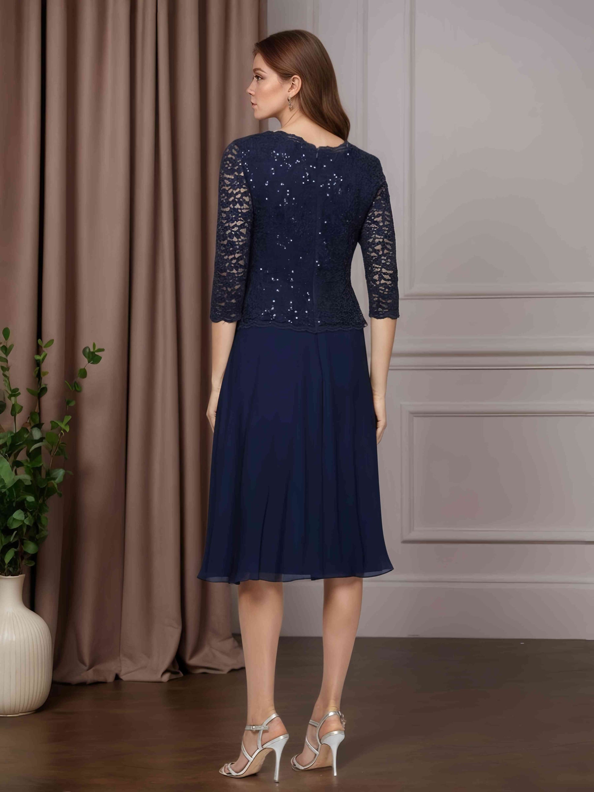 2 Pieces A-Line/Princess Round Neck Half Sleeves Tea-Length Mother Of mollyevers.com 2 Pieces A-Line/Princess Round Neck Half Sleeves Tea-Length Mother Of mollyevers.com
