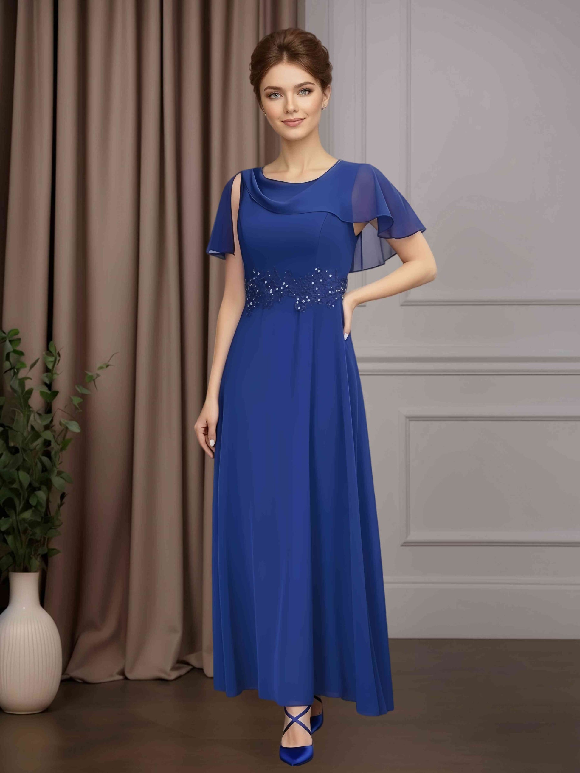 A-Line/Princess Round Neck Short Sleeves Ankle-Length Mother of the Br mollyevers.com A-Line/Princess Round Neck Short Sleeves Ankle-Length Mother of the Br mollyevers.com