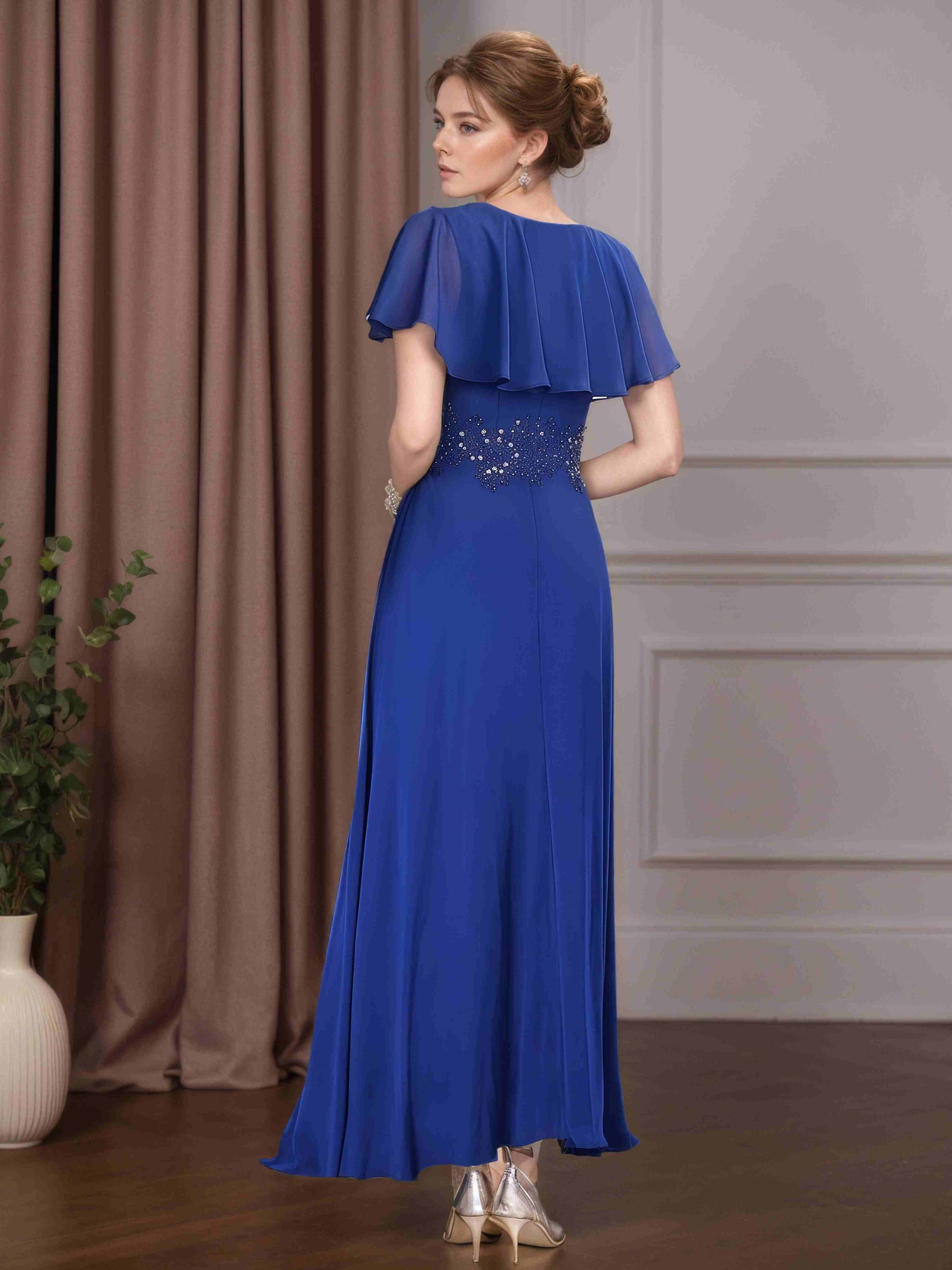 A-Line/Princess Round Neck Short Sleeves Ankle-Length Mother of the Br mollyevers.com A-Line/Princess Round Neck Short Sleeves Ankle-Length Mother of the Br mollyevers.com