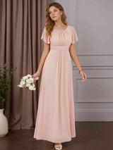 A-Line/Princess Round Neck Short Sleeves Ankle-Length Mother of the Bride Dresses with Ruffles