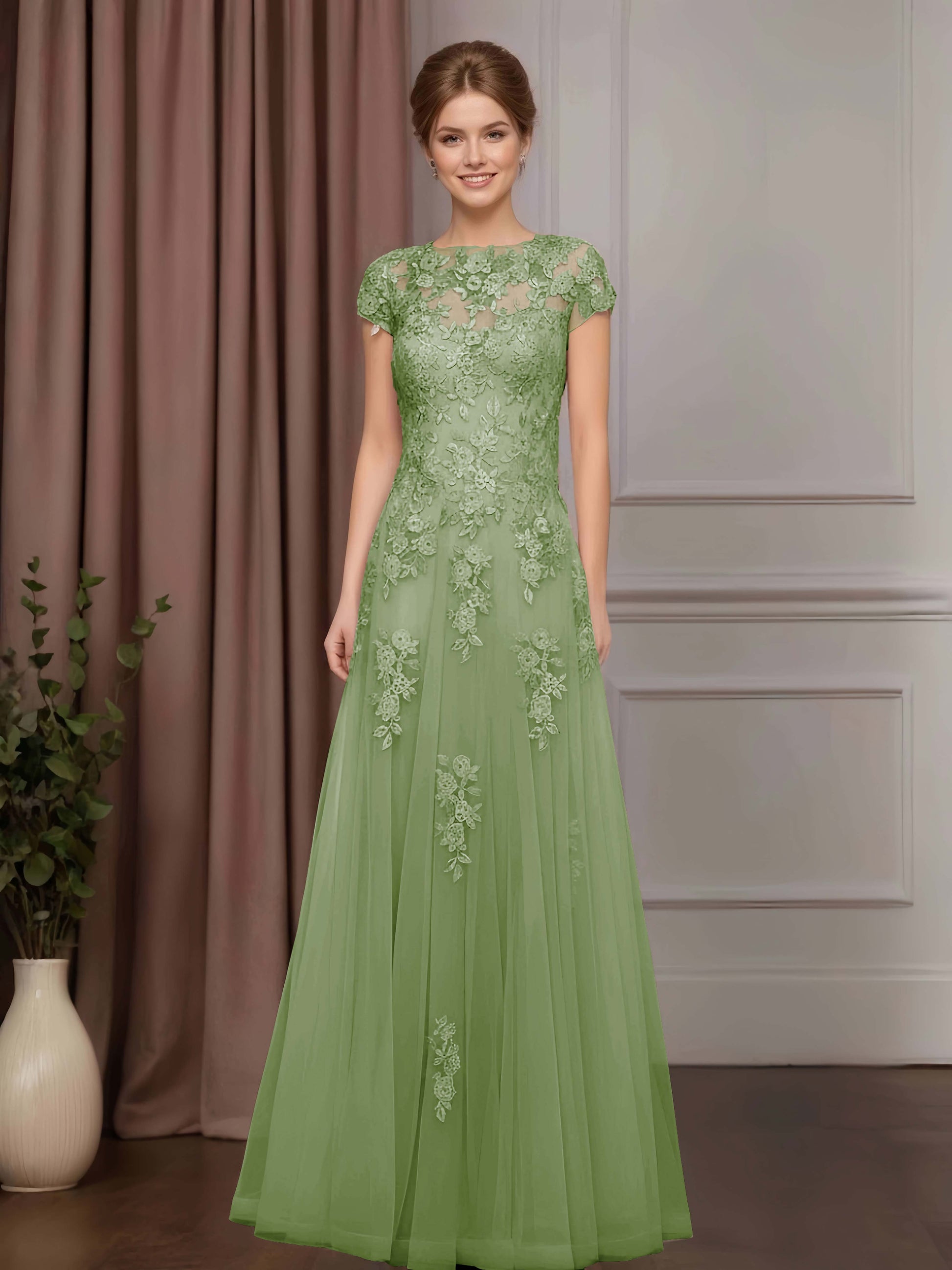A-Line/Princess Round Neck Short Sleeves Floor-Length Mother of the Br mollyevers.com A-Line/Princess Round Neck Short Sleeves Floor-Length Mother of the Br mollyevers.com