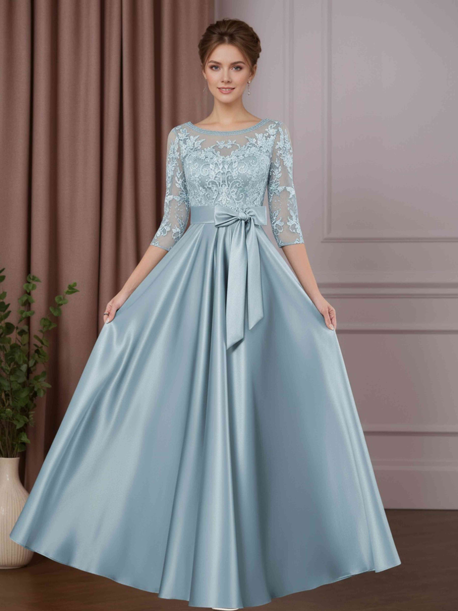 A-Line/Princess Scoop Neck 3/4 Length Sleeves Floor-Length Mother of t mollyevers.com A-Line/Princess Scoop Neck 3/4 Length Sleeves Floor-Length Mother of t mollyevers.com