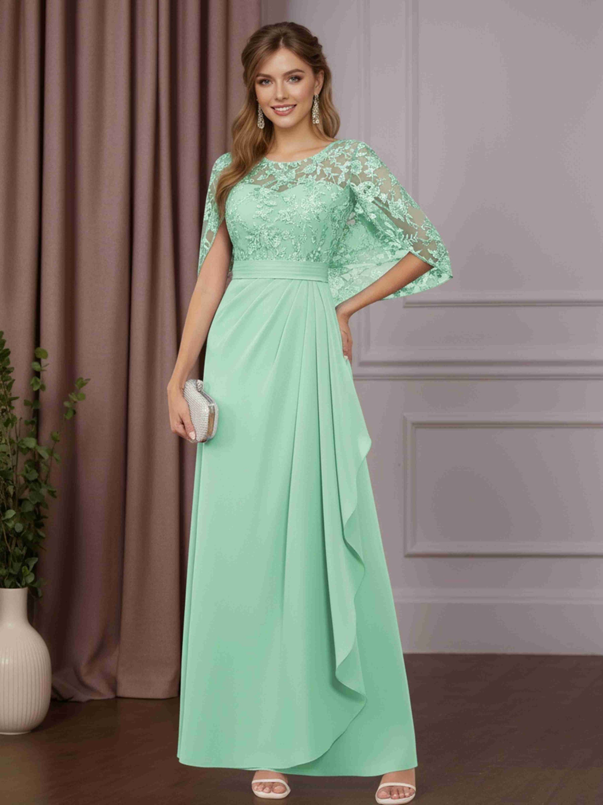 A-Line/Princess Scoop Neck Cap Sleeves Floor-Length Mother of the Brid mollyevers.com A-Line/Princess Scoop Neck Cap Sleeves Floor-Length Mother of the Brid mollyevers.com