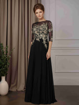 A-Line/Princess Scoop Neck Half Sleeves Floor-Length Mother of the Bride Dresses With Lace Appliques